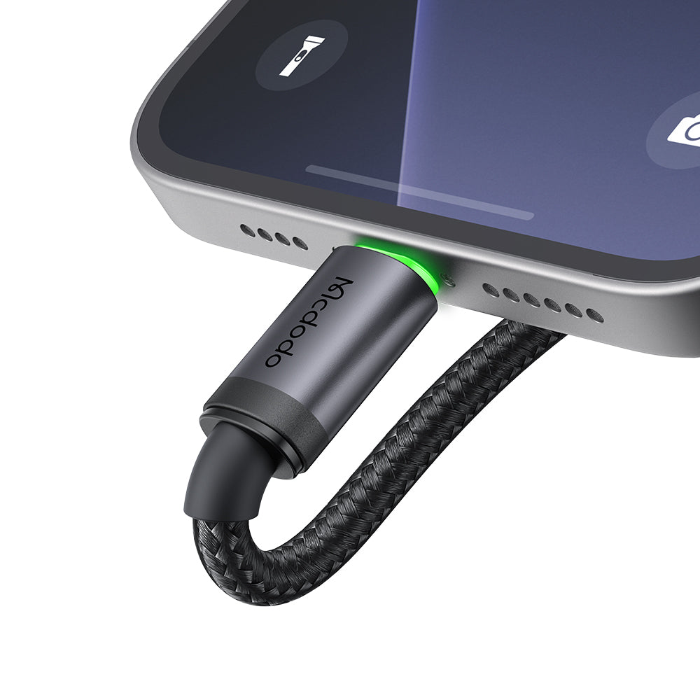 Cable Mcdodo USB-C a Lightning 36 W (1 m) – Carga Rápida PD 3 A + Datos 480 Mbps, con indicador led, Trenzado Resistente