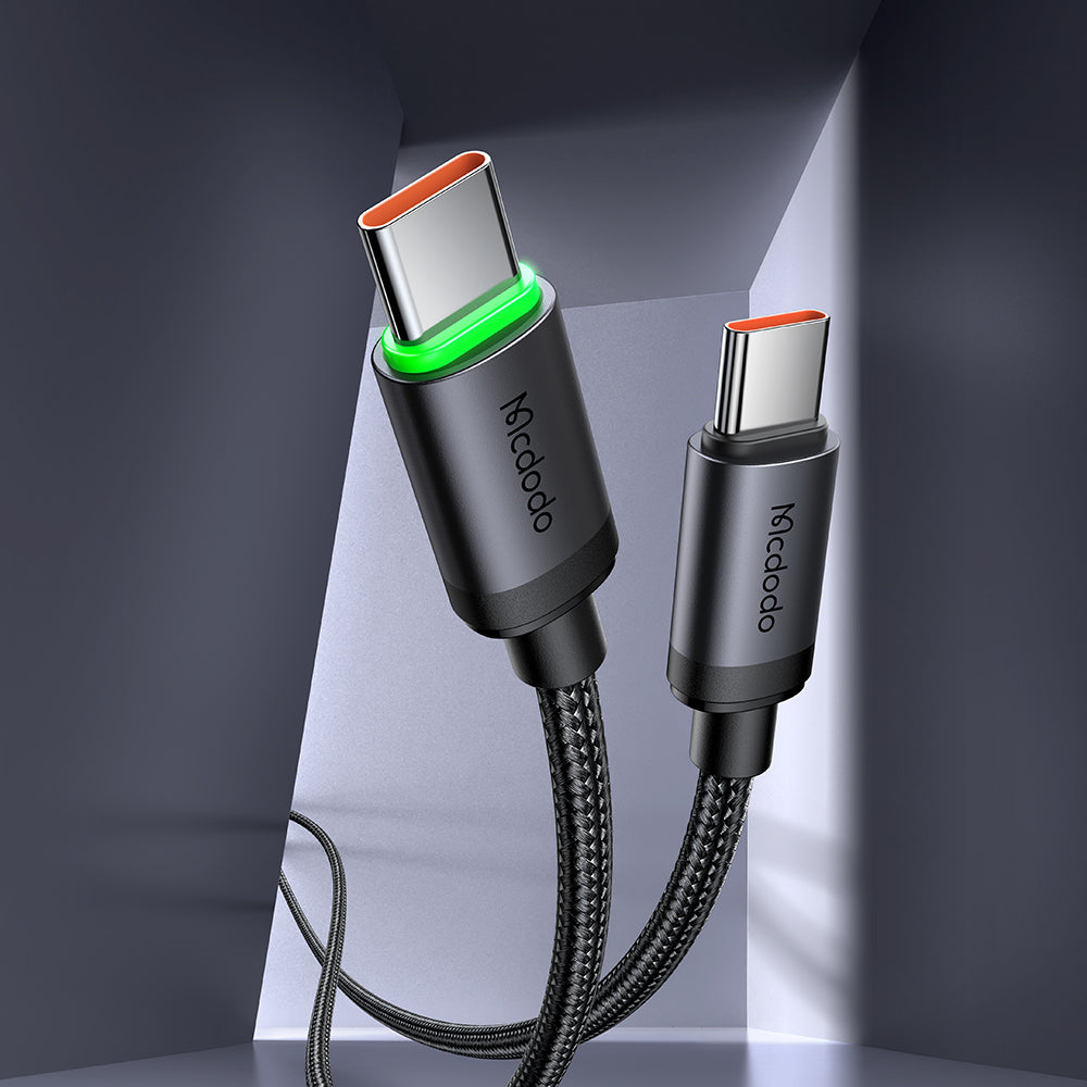 Cable Mcdodo USB-C a USB-C 60 W (1 m) – Carga Rápida PD 3 A + Datos 480 Mbps, indicador led, trenzado Duradero
