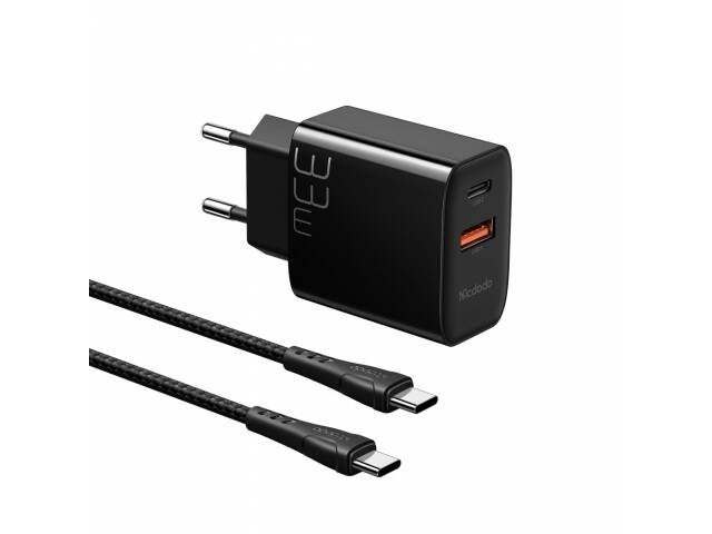 Cargador Mcdodo 33 W (USB-C + USB-A) + Cable USB-C 60 W 1.2 m – PD 3.0, QC 3.0, Kit Completo