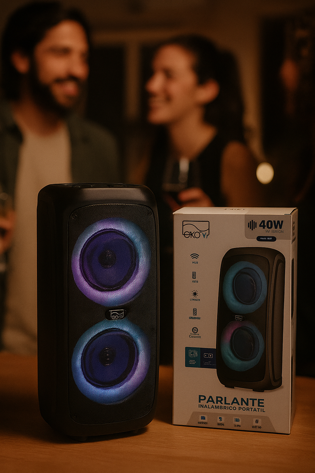 Parlante EKO-Vi 40W Bluetooth – Potente y Portátil – Negro