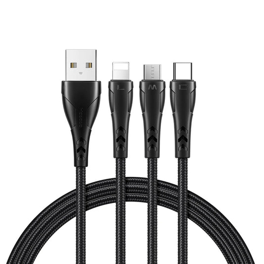 Cable Mamba 3 en 1 (Micro USB, USB-C y Lightning) 1.2 m – Carga Rápida Multifuncional y Resistente