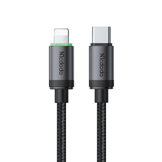 Cable Mcdodo USB-C a Lightning 36 W (1 m) – Carga Rápida PD 3 A + Datos 480 Mbps, con indicador led, Trenzado Resistente