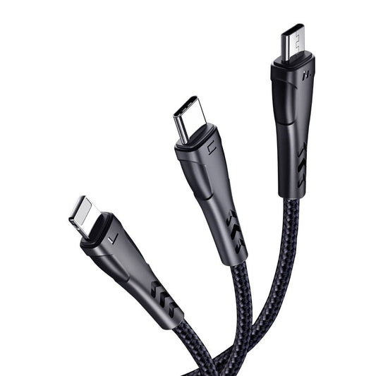 Cable Mamba 3 en 1 (Micro USB, USB-C y Lightning) 1.2 m – Carga Rápida Multifuncional y Resistente