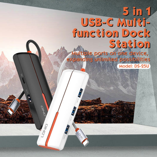 Hub 5 en 1 LDINO DS-25U – USB-C a USB 3.0 / USB 2.0 – Blanco