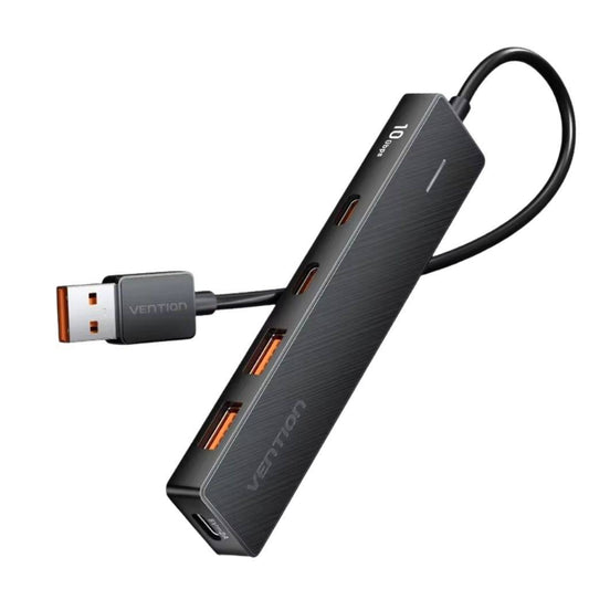 Hub 5 en 1 Vention – 4x USB-A + 1x USB-C, 10Gbps, 0.15m, Negro
